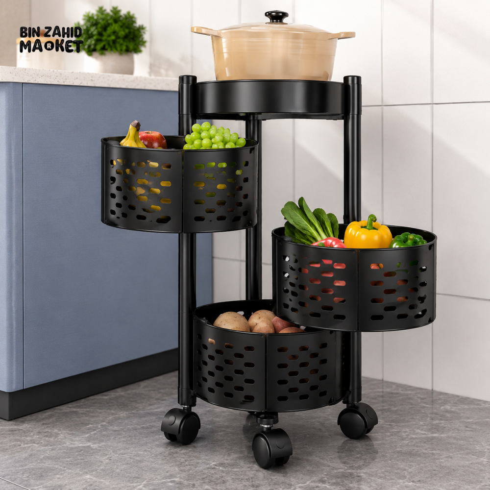 3-TIER ROLLING KITCHEN STORAGE CART WITH VENTILATED BASKETS