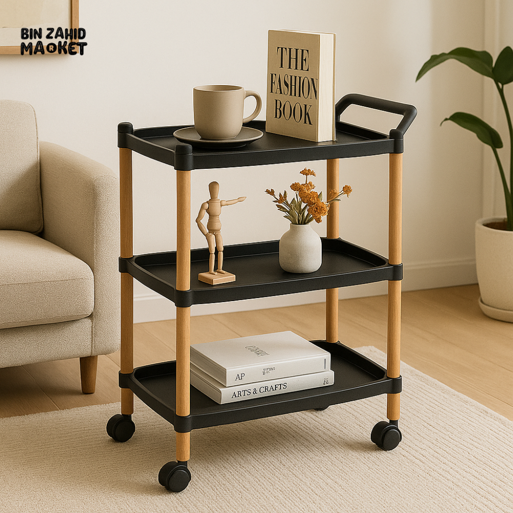 3-Tier Rolling Organizer Cart - Black