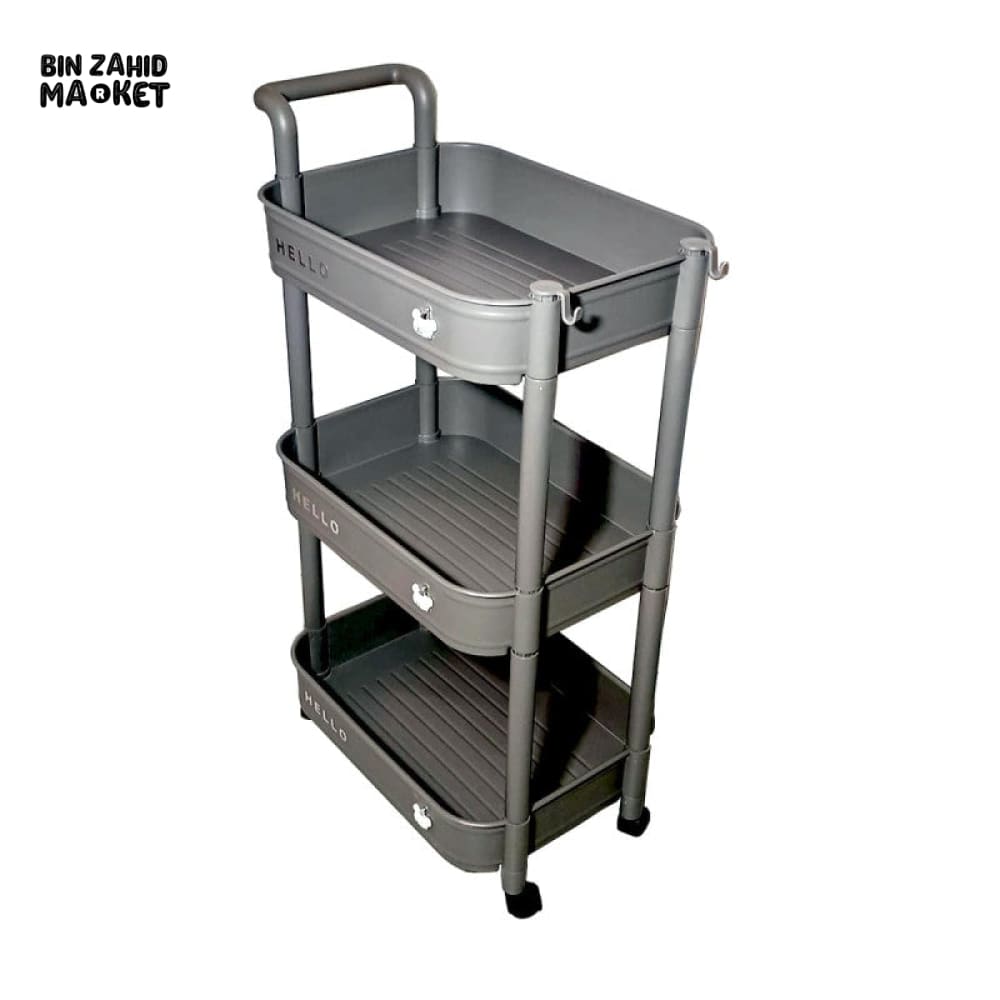 3-TIER UTILITY PLASTIC ROLLING CART ORGANRIZE KITCHEN BATHROOM & OFFICE STORAGE RACK - GREY