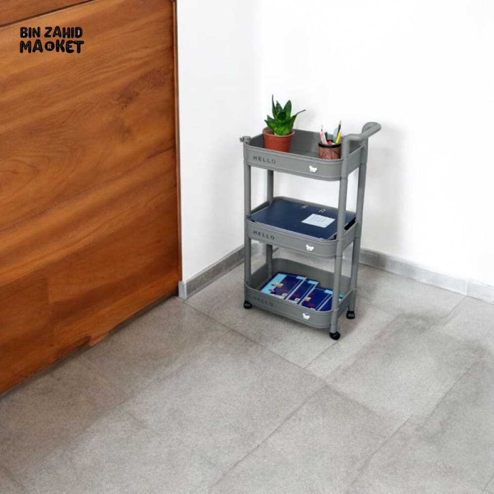 3-TIER UTILITY PLASTIC ROLLING CART ORGANRIZE KITCHEN BATHROOM & OFFICE STORAGE RACK - GREY