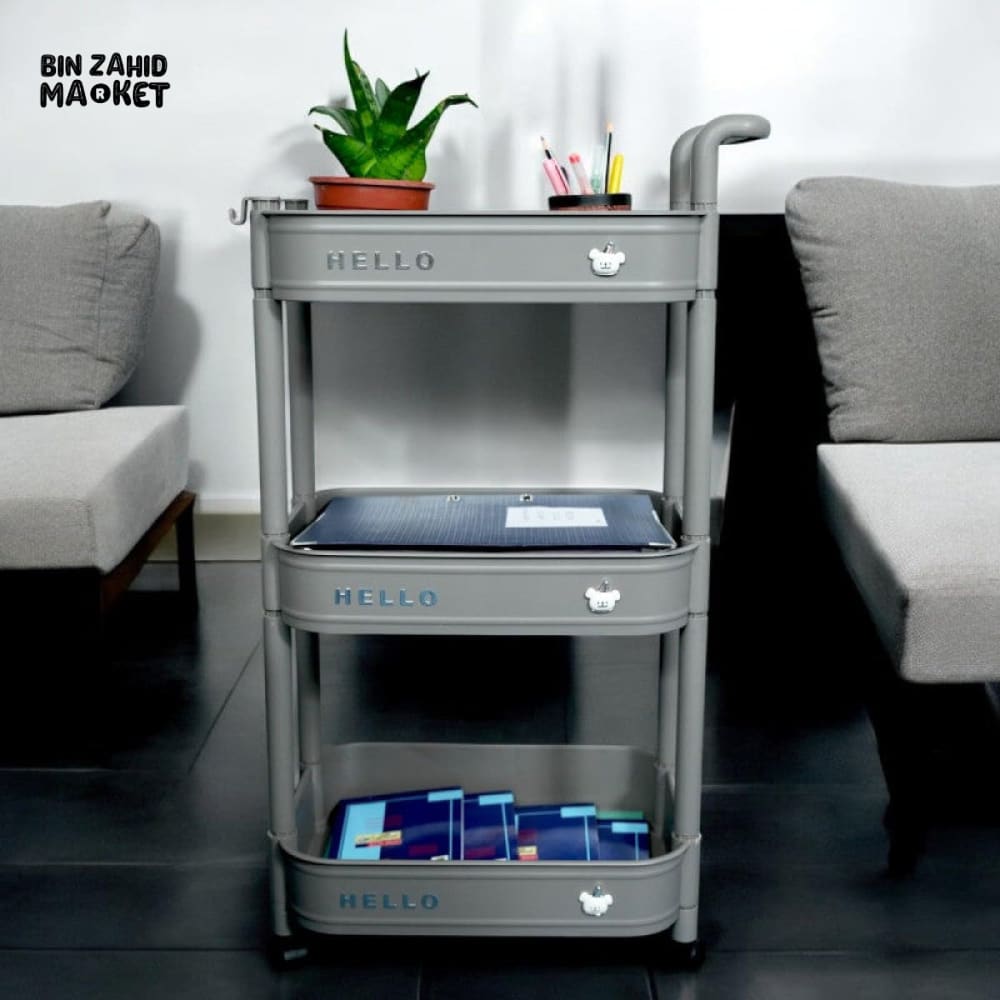 3-TIER UTILITY PLASTIC ROLLING CART ORGANRIZE KITCHEN BATHROOM & OFFICE STORAGE RACK - GREY