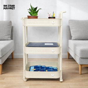 3-TIER UTILITY PLASTIC ROLLING CART ORGANRIZE KITCHEN BATHROOM & OFFICE STORAGE RACK - OFF-WHITE