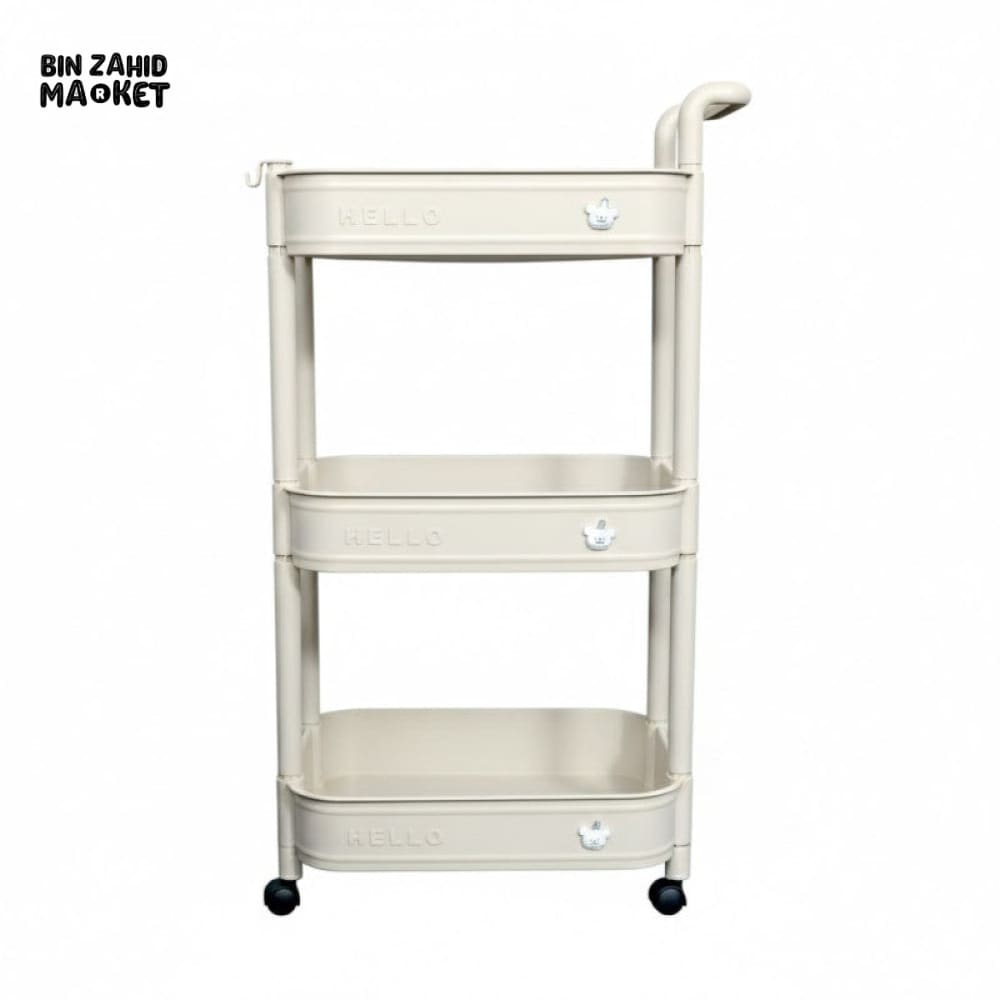 3-TIER UTILITY PLASTIC ROLLING CART ORGANRIZE KITCHEN BATHROOM & OFFICE STORAGE RACK - OFF-WHITE