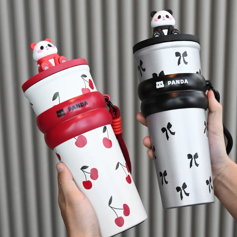 CARTOON PANDA THERMOS – STAINLESS STEEL VACUUM FLASK WITH LIFTING ROPE DIRECT DRINKING CUP & GIFT FOR STUDENTS