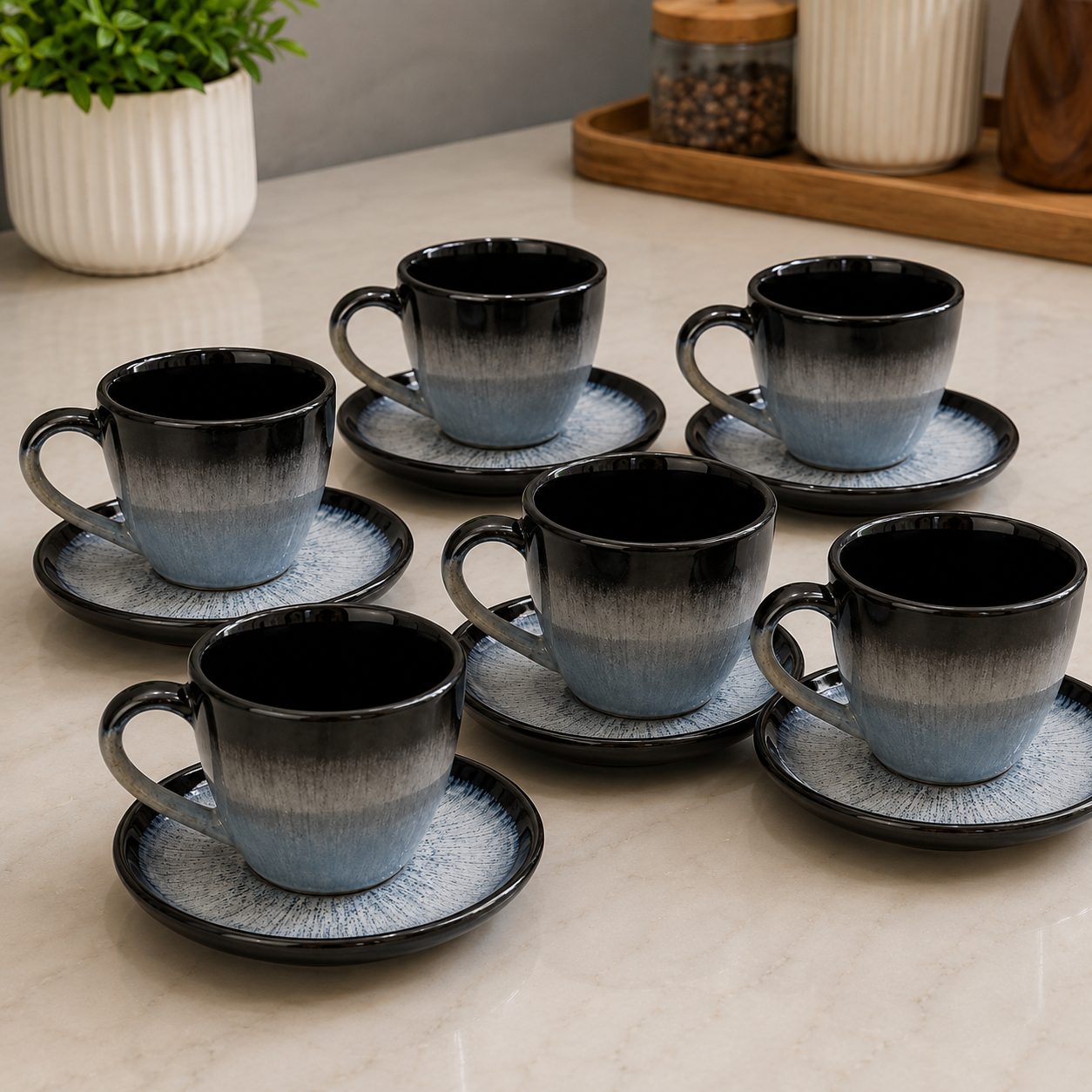 GRADIENT CERAMIC TEA CUP & SAUCER SET - 5 PIECE SET