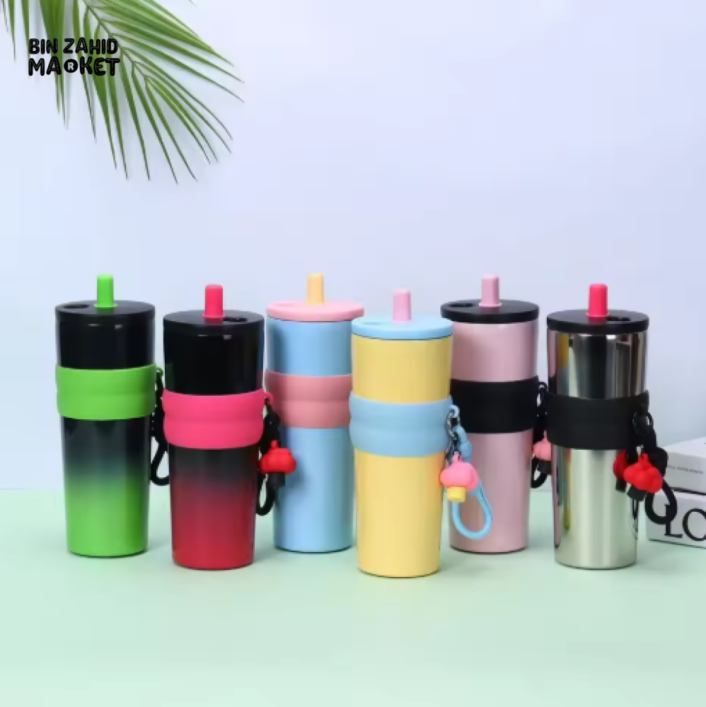 316 STAINLESS STEEL INSULATED TUMBLER – LARGE CAPACITY COFFEE CUP WITH STRAW & HAND ROPE PORTABLE FOR HOME & TRAVEL USE