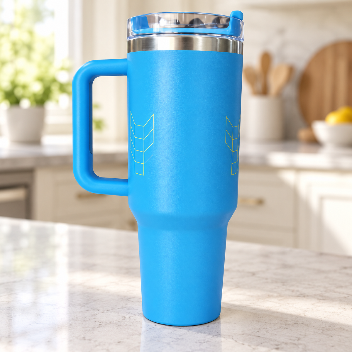 Blue Geometric Handle Tumbler