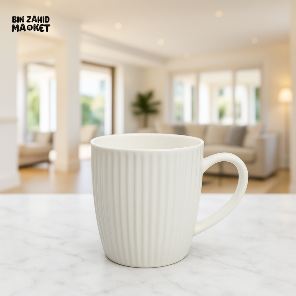 330ML PREMIUM PORCELAIN MUG – ELEGANT STRIPED DESIGN FOR TEA & COFFEE – LUXURY CERAMIC CUP