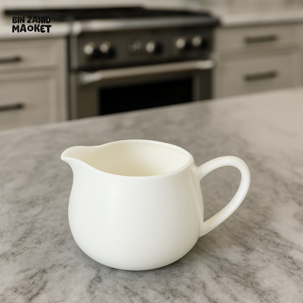 330ML WHITE CERAMIC MILK POT – LUXURY KITCHEN CREAMER JUG FOR SERVING & POURING