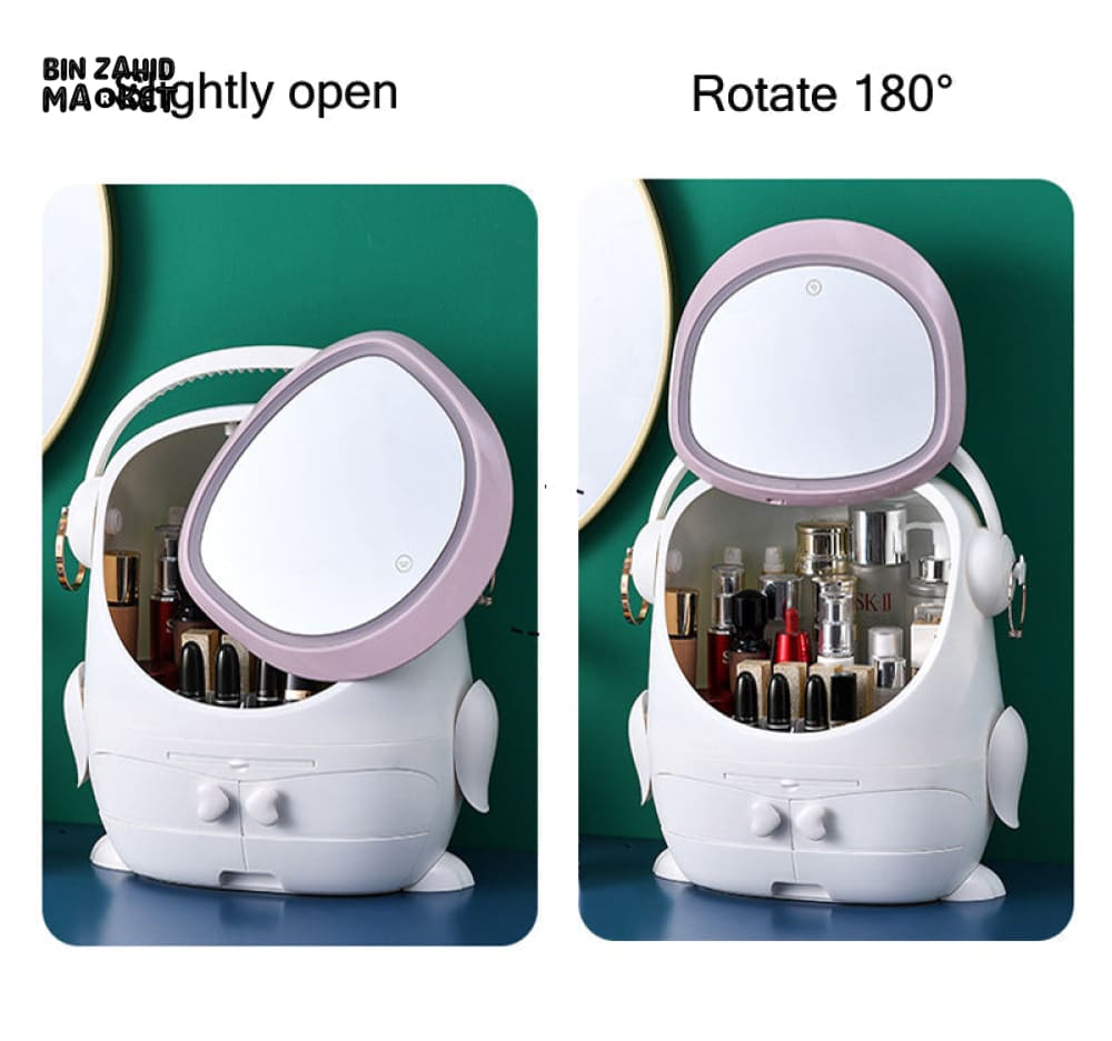 DESKTOP COSMETIC STORAGE BOX WITH LED MIRROR
