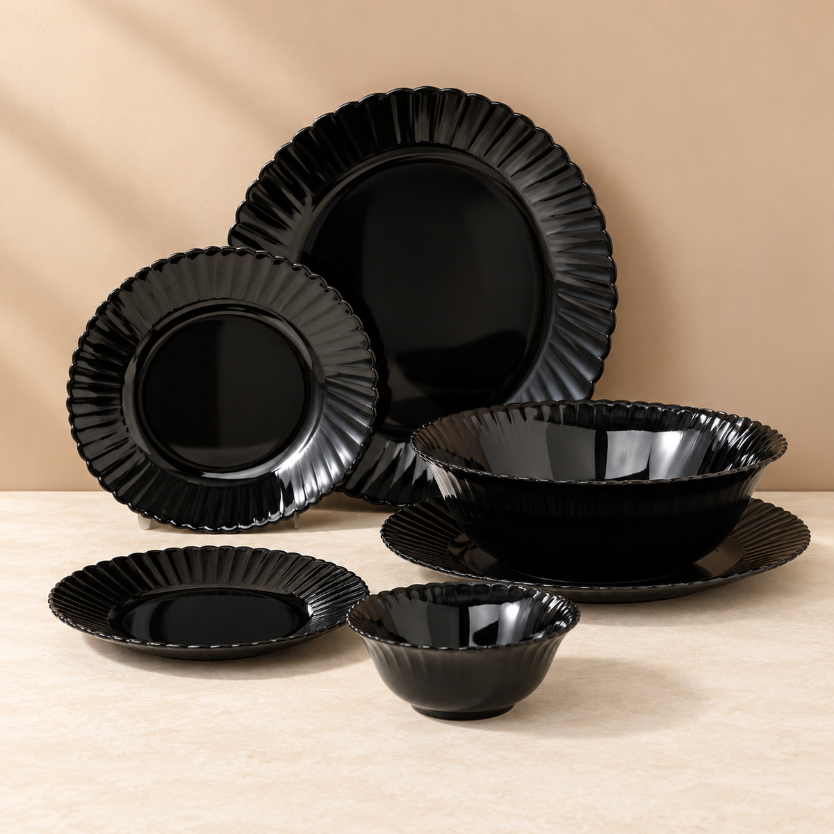 Danny Home Black Fluted Dinnerware - 26 Pieces