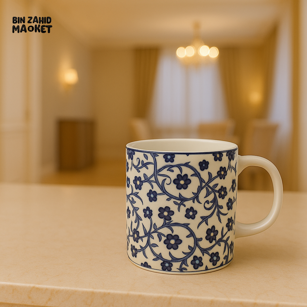 350ML FLORAL PORCELAIN MUG – LUXURY PRINTED TEA & COFFEE CUP FOR ELEGANT VILLA DINING EXPERIENCE