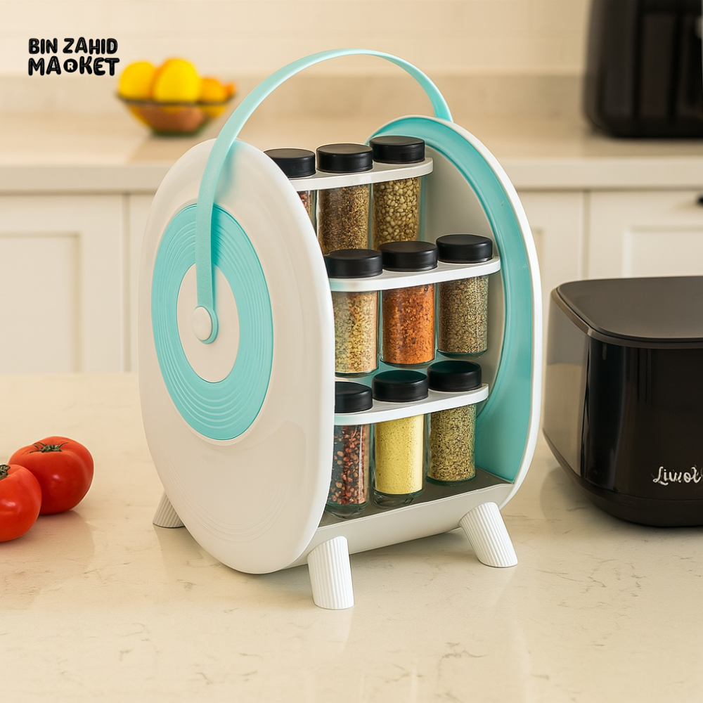 360° REVOLVING SPICE RACK ORGANIZER – 18 GLASS JAR KITCHEN STORAGE CAROUSEL
