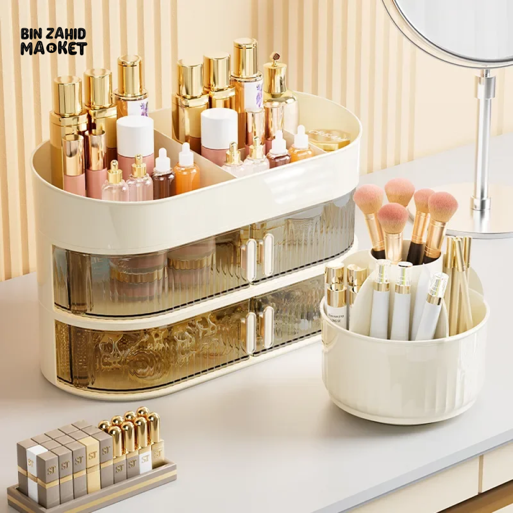 360° ROTATING COSMETIC STORAGE BOX – LARGE-CAPACITY MAKEUP & JEWELRY ORGANIZER WITH DRAWERS