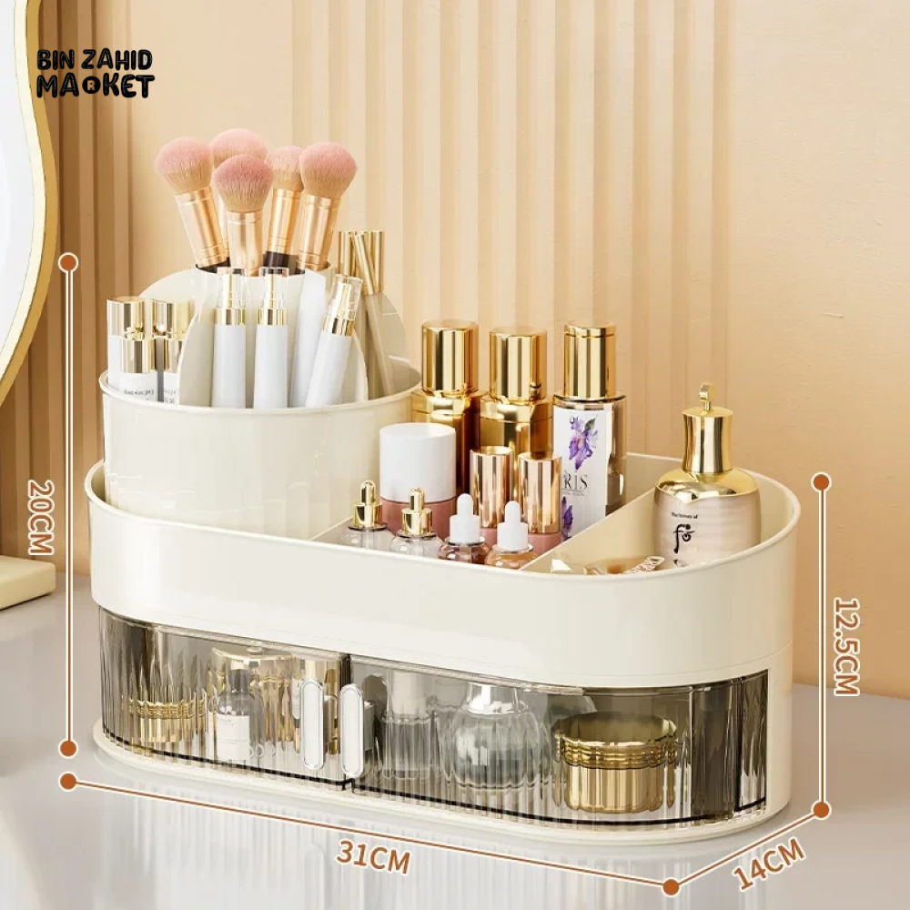 360° ROTATING COSMETIC STORAGE BOX – LARGE-CAPACITY MAKEUP & JEWELRY ORGANIZER WITH DRAWERS