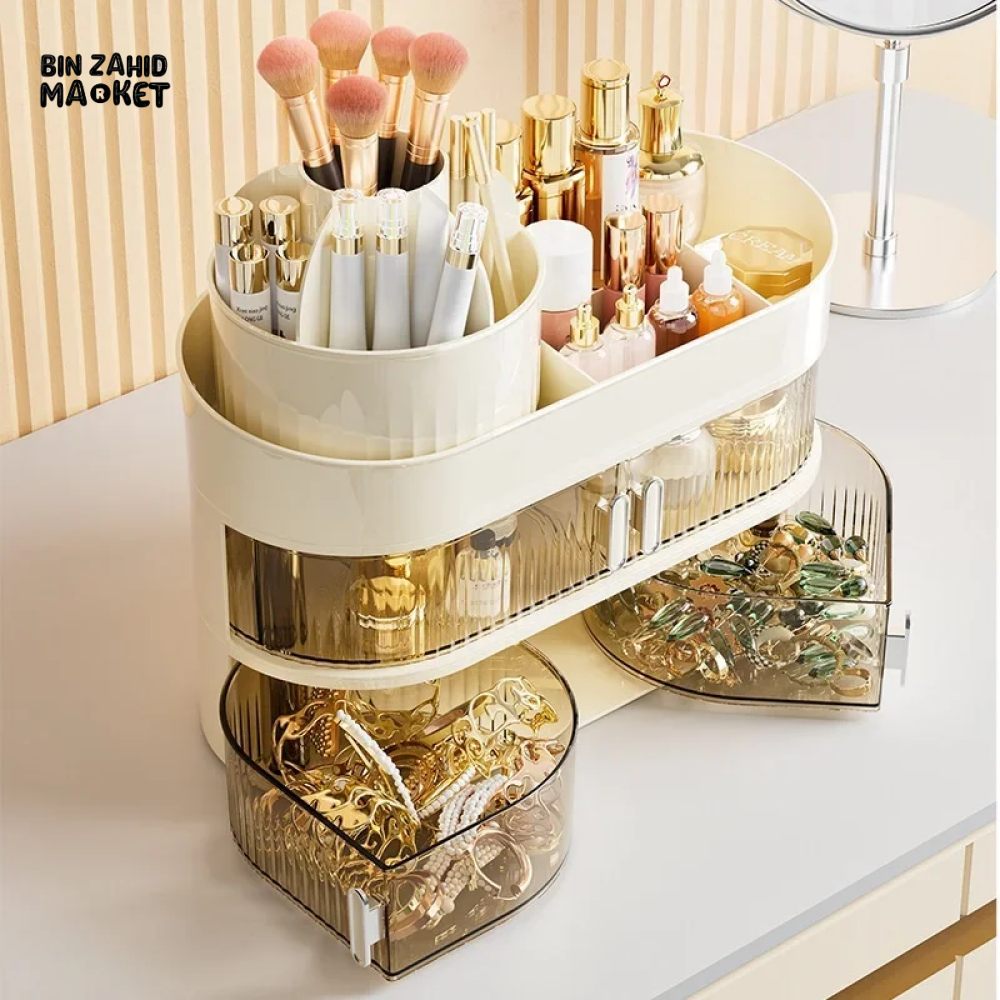 360° ROTATING COSMETIC STORAGE BOX – LARGE-CAPACITY MAKEUP & JEWELRY ORGANIZER WITH DRAWERS