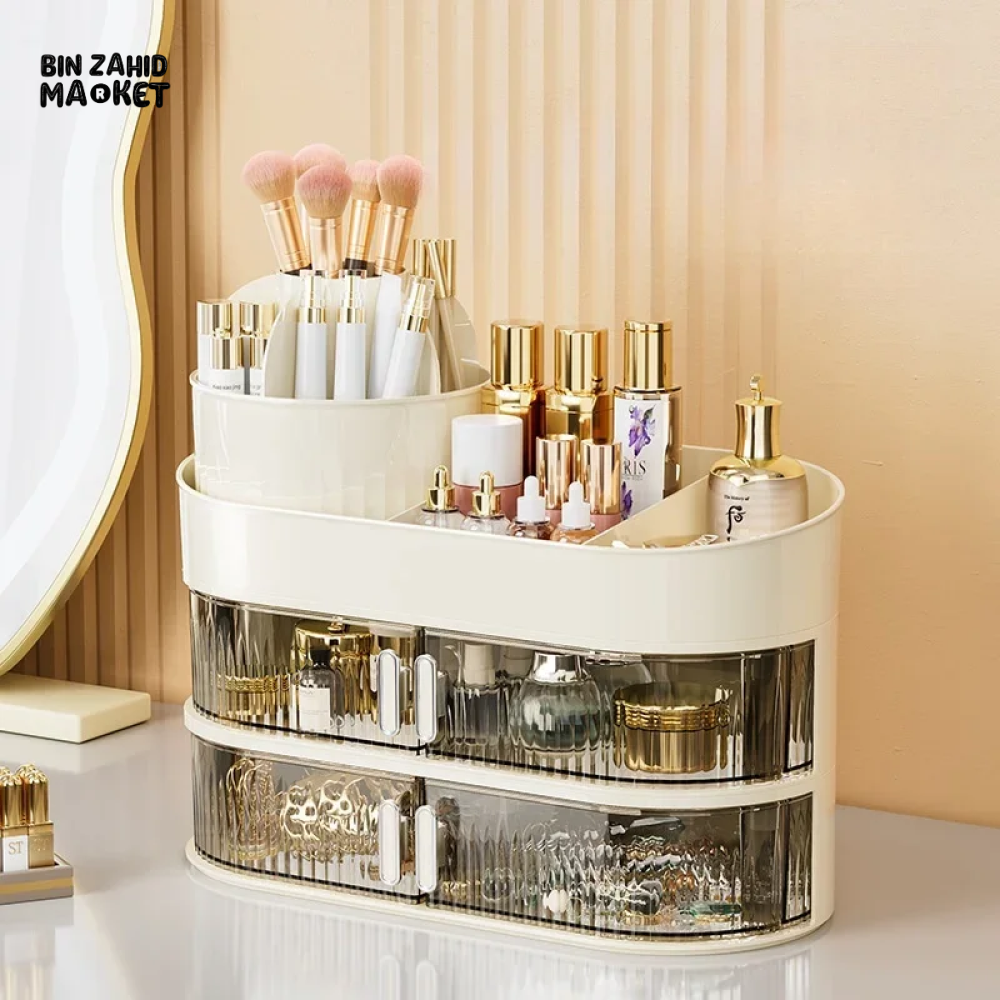 360° ROTATING COSMETIC STORAGE BOX – LARGE-CAPACITY MAKEUP & JEWELRY ORGANIZER WITH DRAWERS