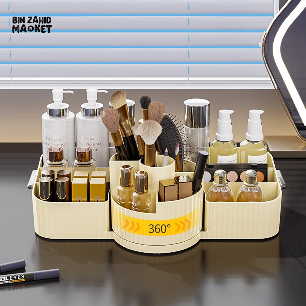 360° ROTATING COSMETIC STORAGE BOX – MULTIFUNCTIONAL SHELF WITH LARGE STORAGE