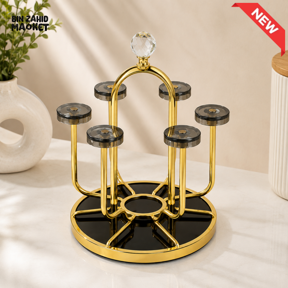360° ROTATING GOLD METAL CUP HOLDER STAND WITH CRYSTAL TOP