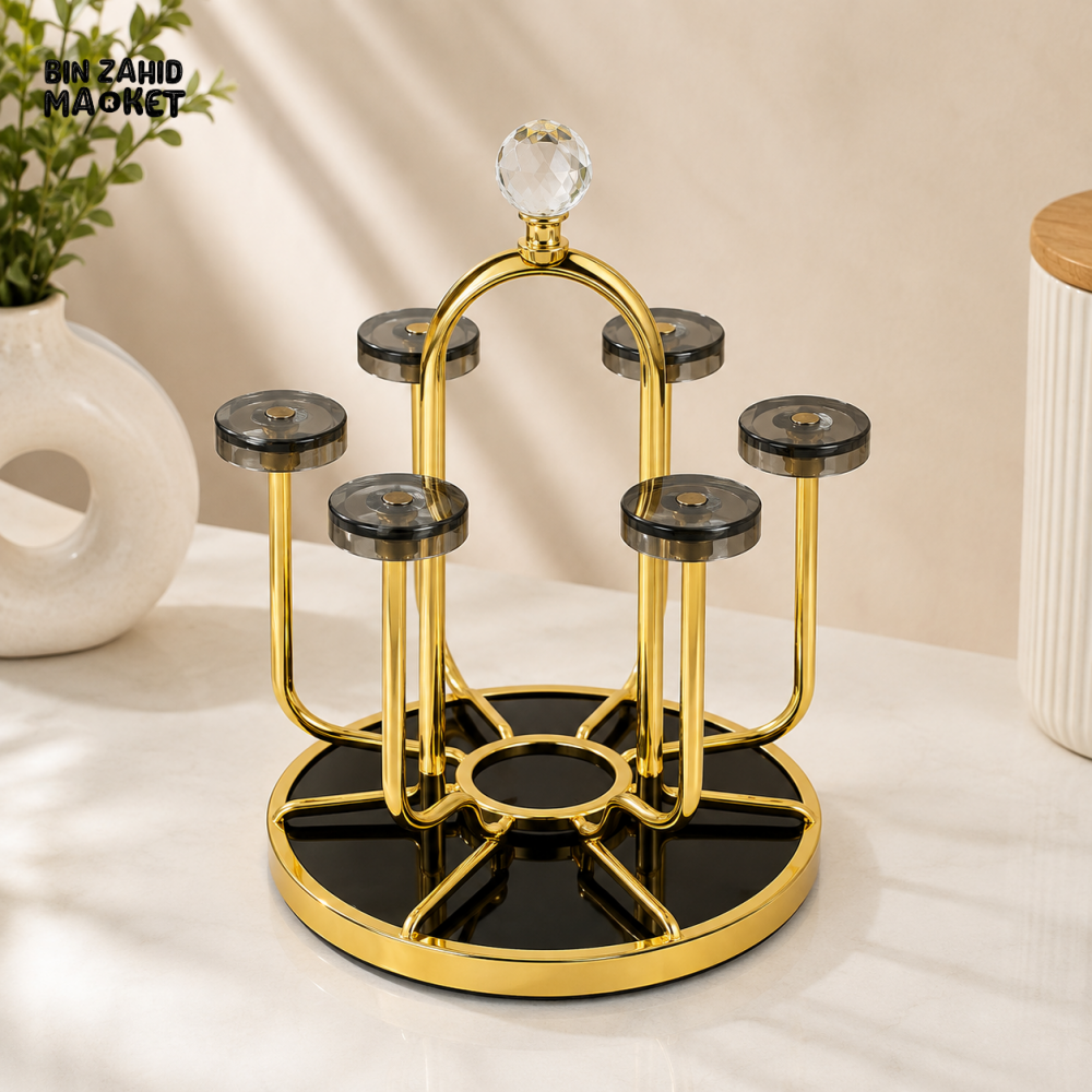 360° ROTATING GOLD METAL CUP HOLDER STAND WITH CRYSTAL TOP