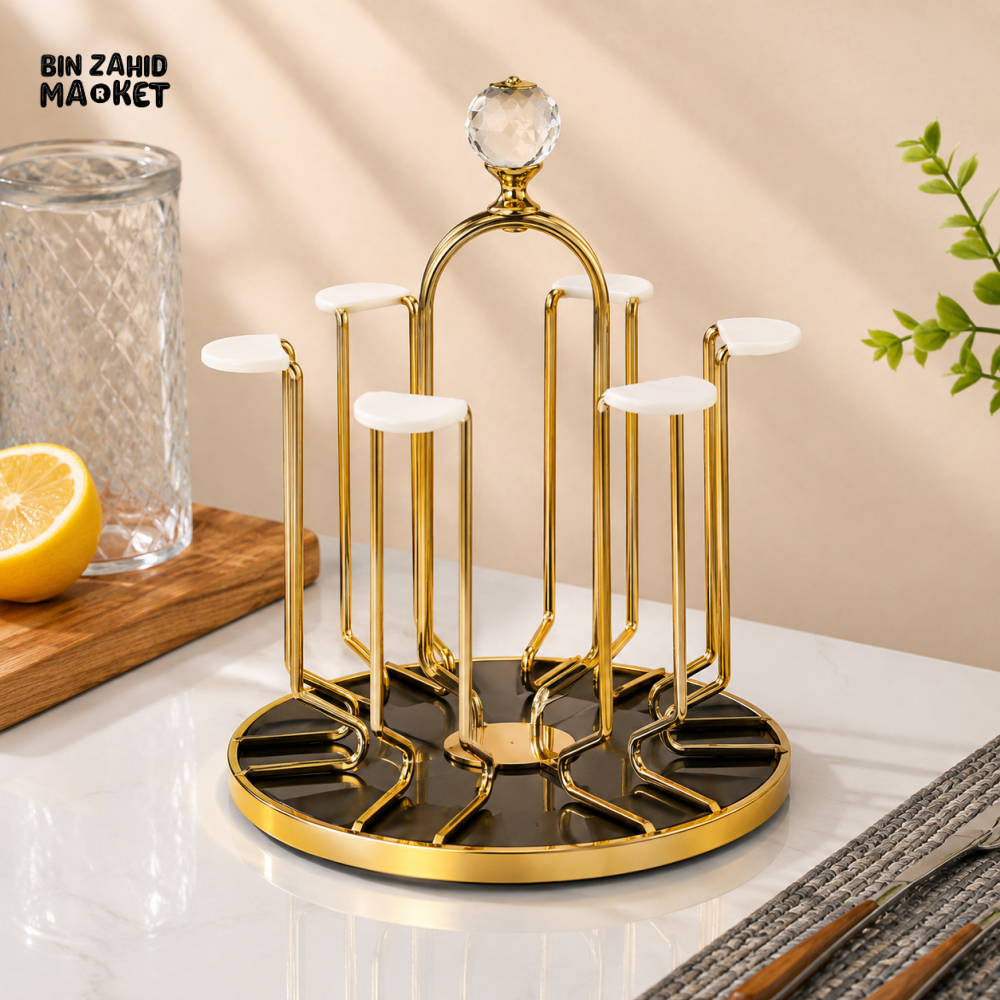 360° ROTATING GOLD METAL CUP HOLDER STAND WITH CRYSTAL TOP