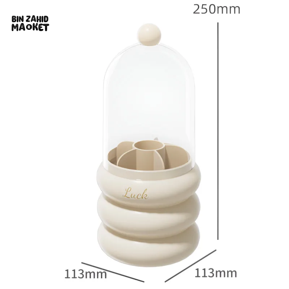 360° ROTATING MAKEUP BRUSH HOLDER WITH LID & LIPSTICK ORGANIZER