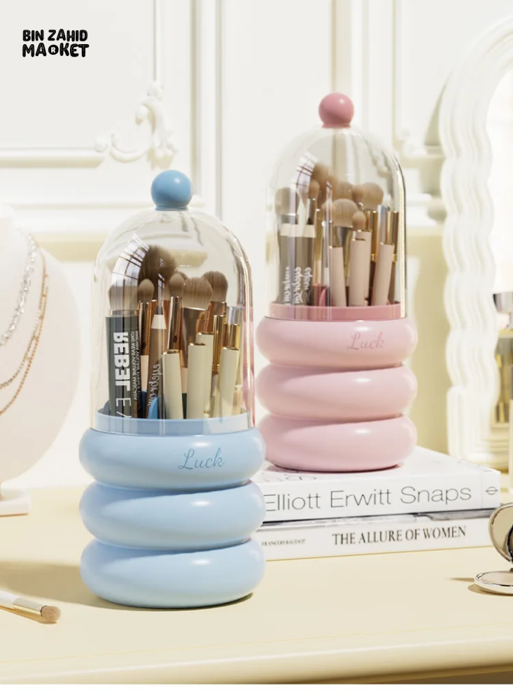 360° ROTATING MAKEUP BRUSH HOLDER WITH LID & LIPSTICK ORGANIZER