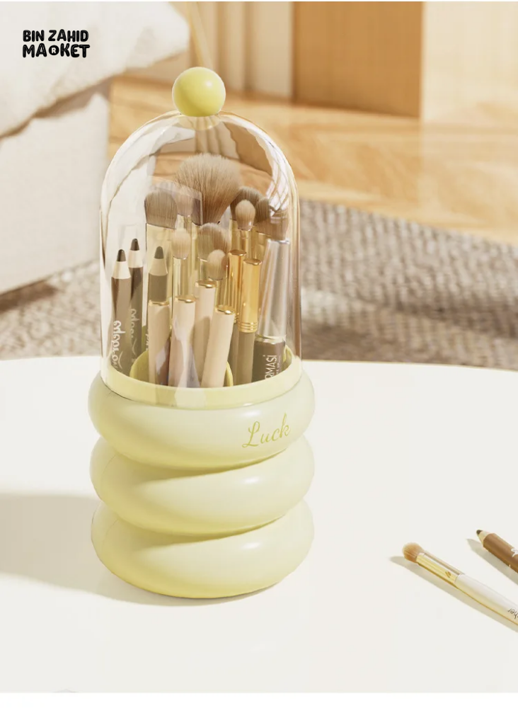 360° ROTATING MAKEUP BRUSH HOLDER WITH LID & LIPSTICK ORGANIZER