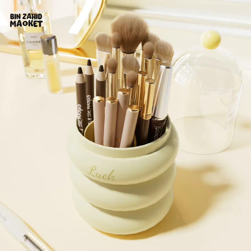 360° ROTATING MAKEUP BRUSH HOLDER WITH LID & LIPSTICK ORGANIZER