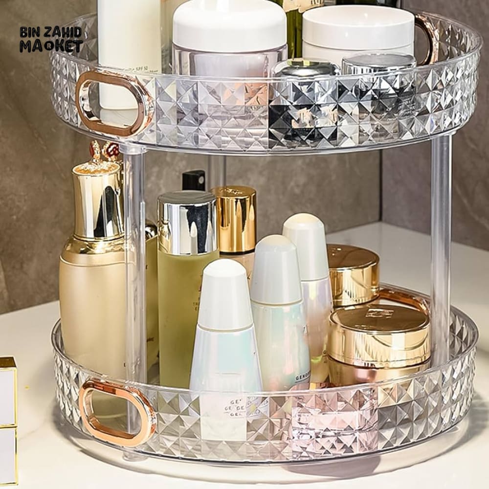 360° ROTATING MAKEUP ORGANIZER | 2-TIER SPINNING STORAGE FOR PERFUME, SKINCARE & COSMETICS