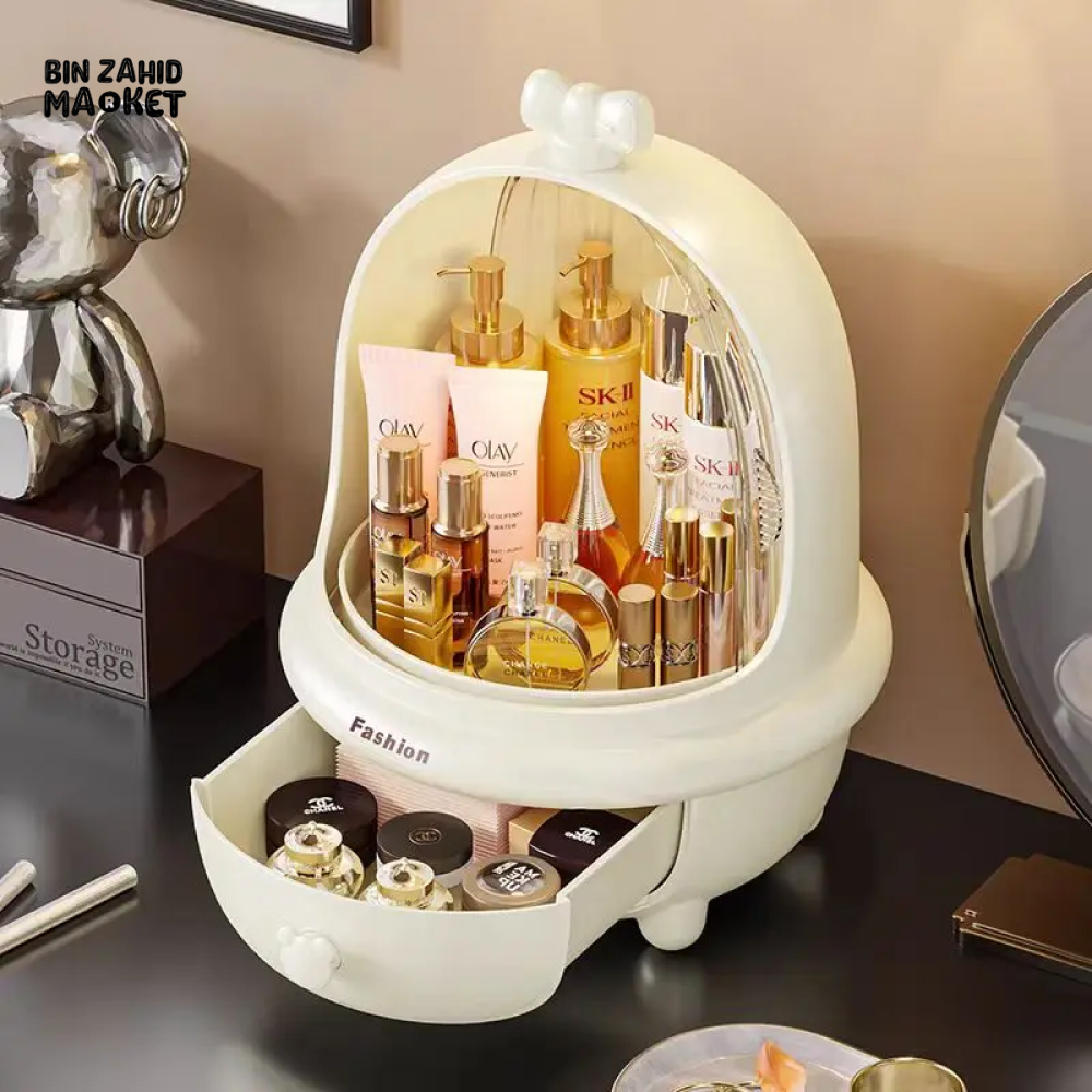 360° ROTATING MAKEUP ORGANIZER – DUST & WATER-PROOF LARGE STORAGE BOX
