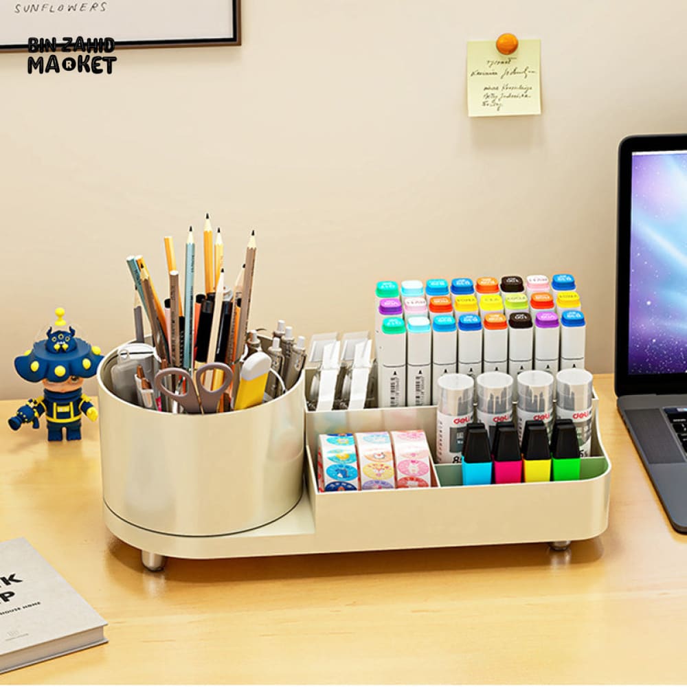 360° ROTATING MAKEUP ORGANIZER – LARGE CAPACITY VANITY STORAGE BOX WITH BRUSH HOLDER FOR BATHROOM COUNTERTOP & DESK