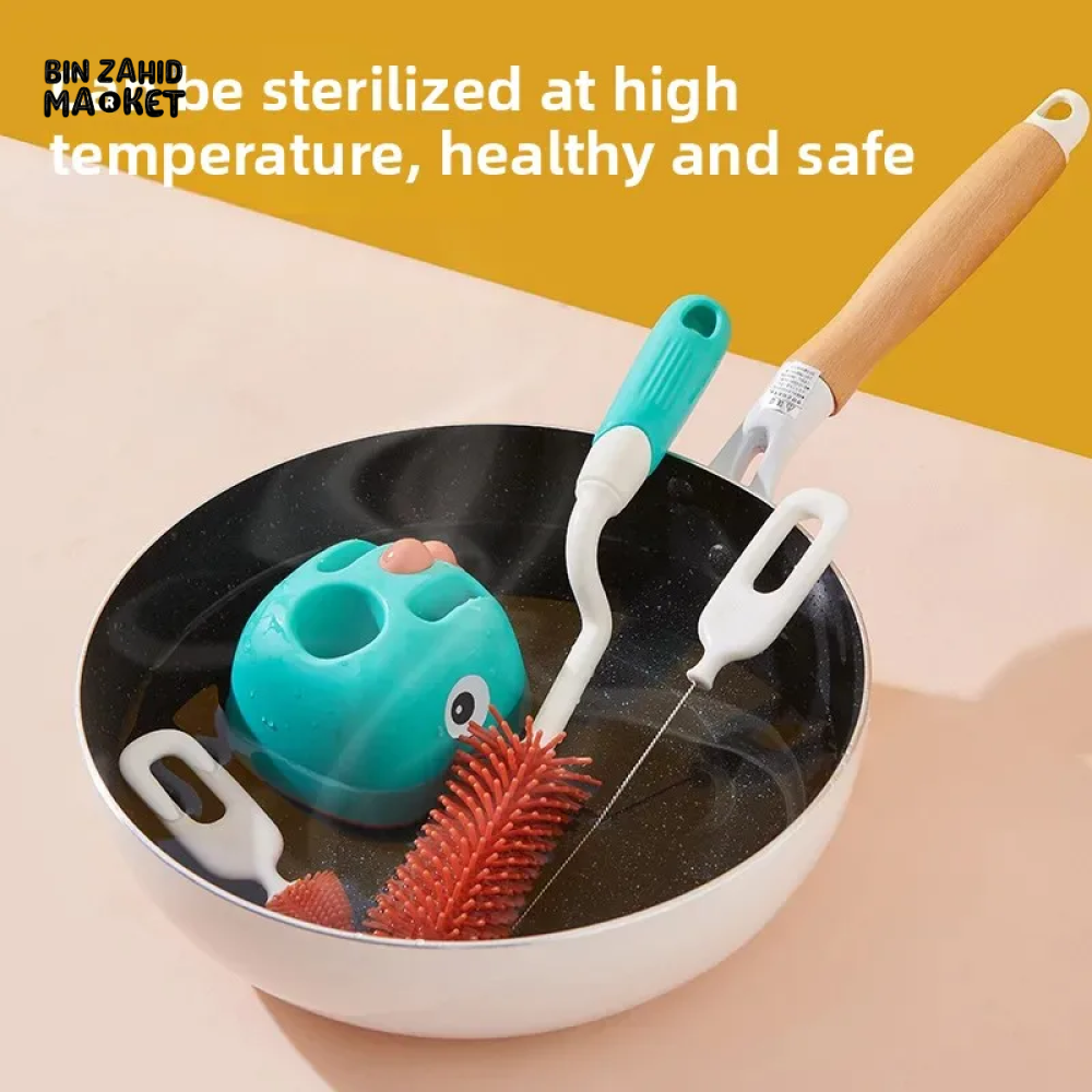 360° ROTATING SILICONE BABY BOTTLE BRUSH SET STRAW & CUP CLEANING KIT MILK BOTTLE WASHING BRUSH
