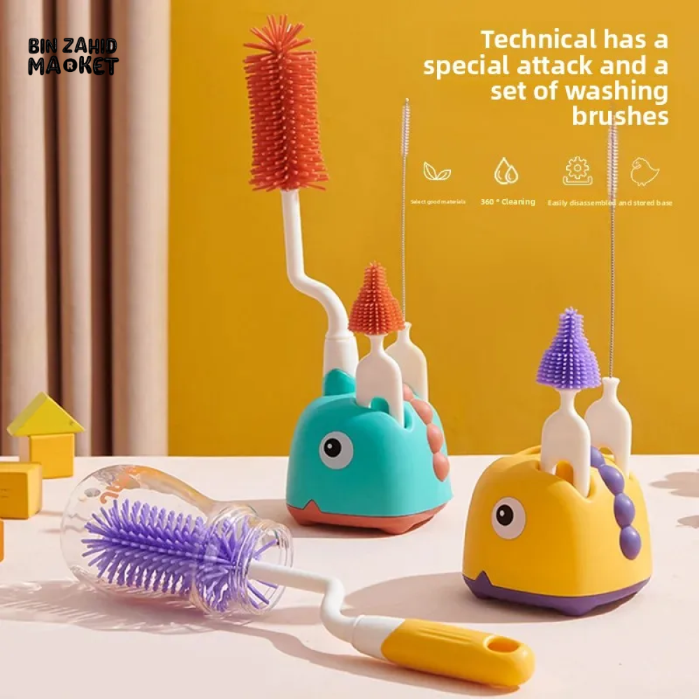 360° ROTATING SILICONE BABY BOTTLE BRUSH SET STRAW & CUP CLEANING KIT MILK BOTTLE WASHING BRUSH