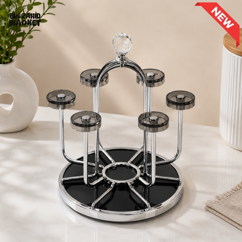 360° ROTATING SILVER METAL CUP HOLDER STAND WITH CRYSTAL TOP
