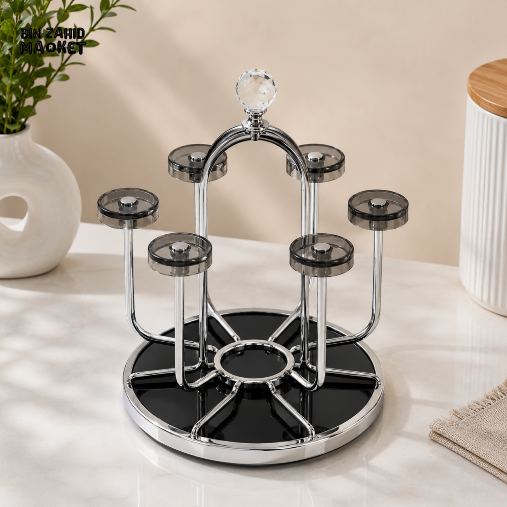 360° ROTATING SILVER METAL CUP HOLDER STAND WITH CRYSTAL TOP