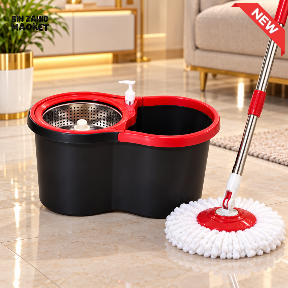 360° SPIN MOP WITH DUAL COMPARTMENT WRINGER BUCKET - Brooms Mops & Squeegees
