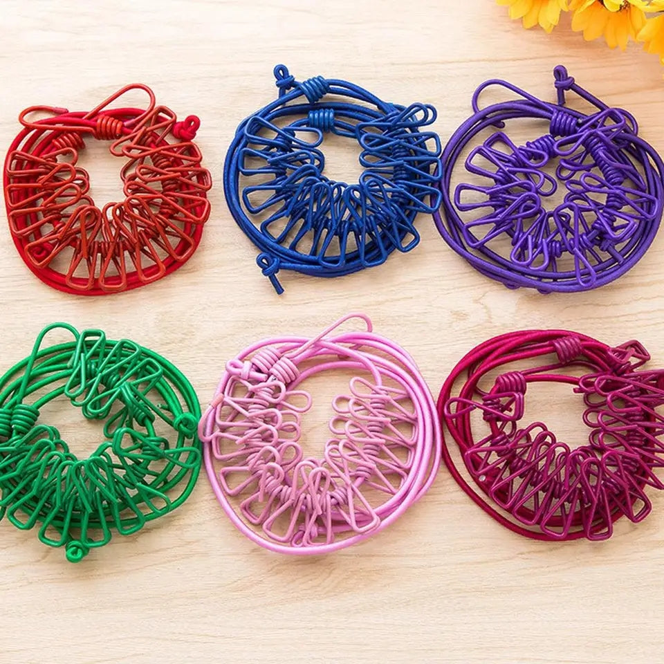 12 CLIPS DRYING CLOTHES ROPE