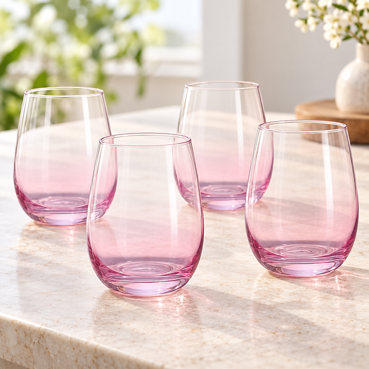 Danny Home 4 Piece Blush Rounded Glass Set - 330 ml