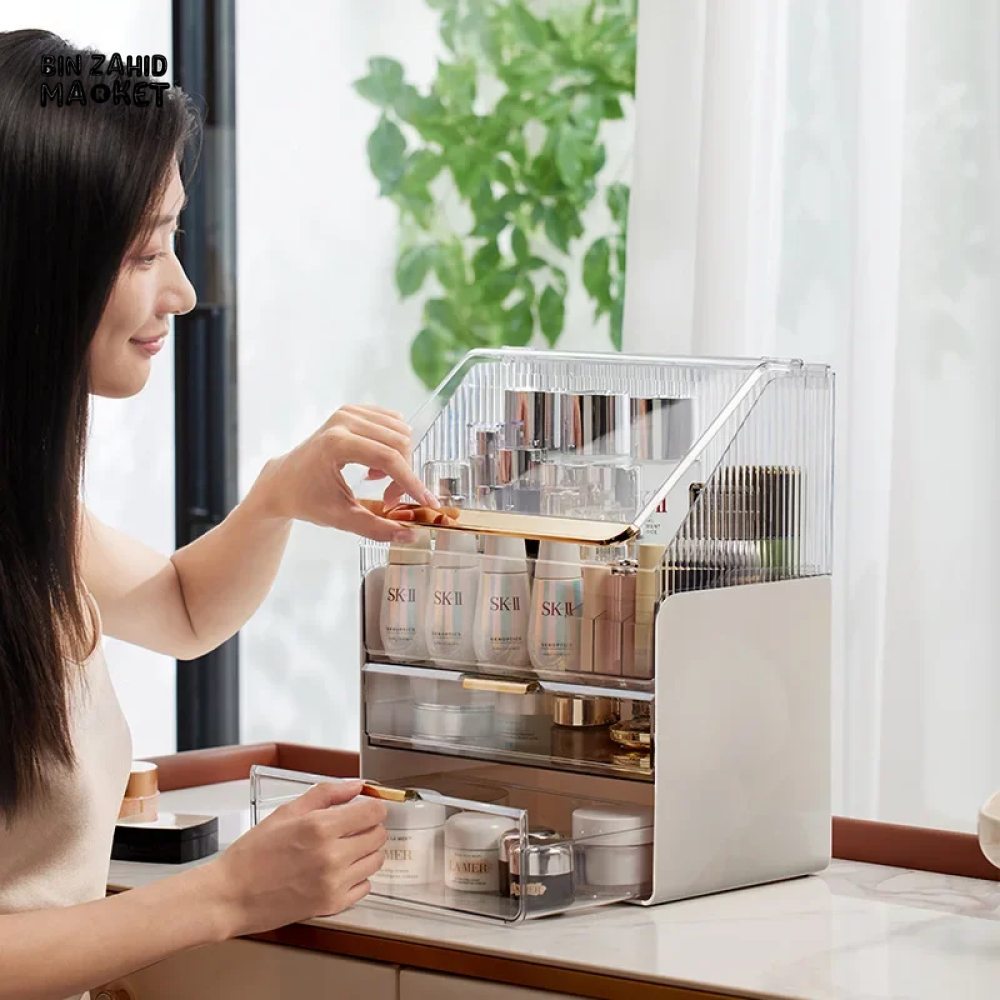 LUXURY DESKTOP COSMETICS STORAGE BOX – DUST-PROOF MAKEUP ORGANIZER