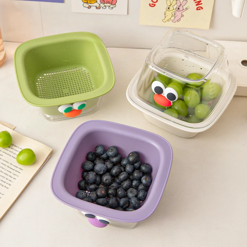 DOUBLE DRAIN BASKET FRUIT WASHING TRAY MINI KITCHEN STORAGE BOX