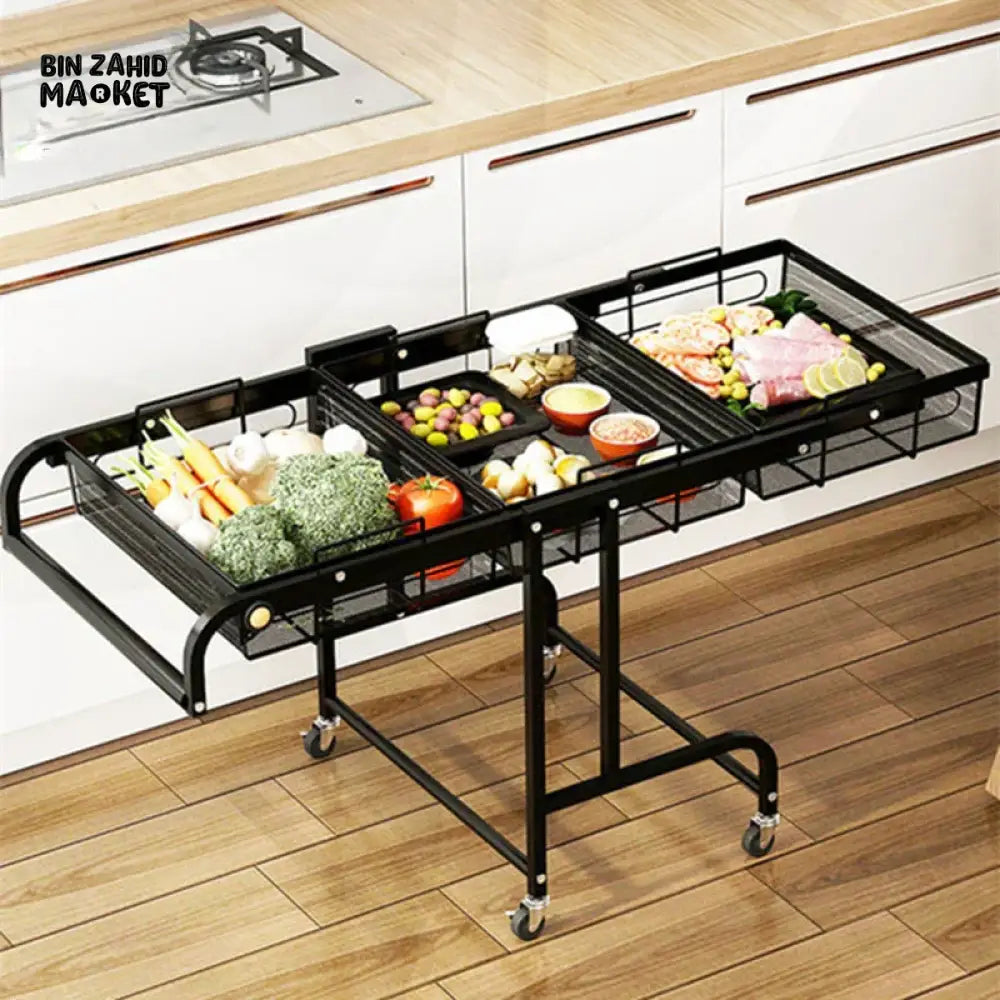 VEGETABLE TROLLEY STORAGE RACK MULTIFUNCTIONAL STRETCHABLE KITCHEN ORGANIZER MOVABLE