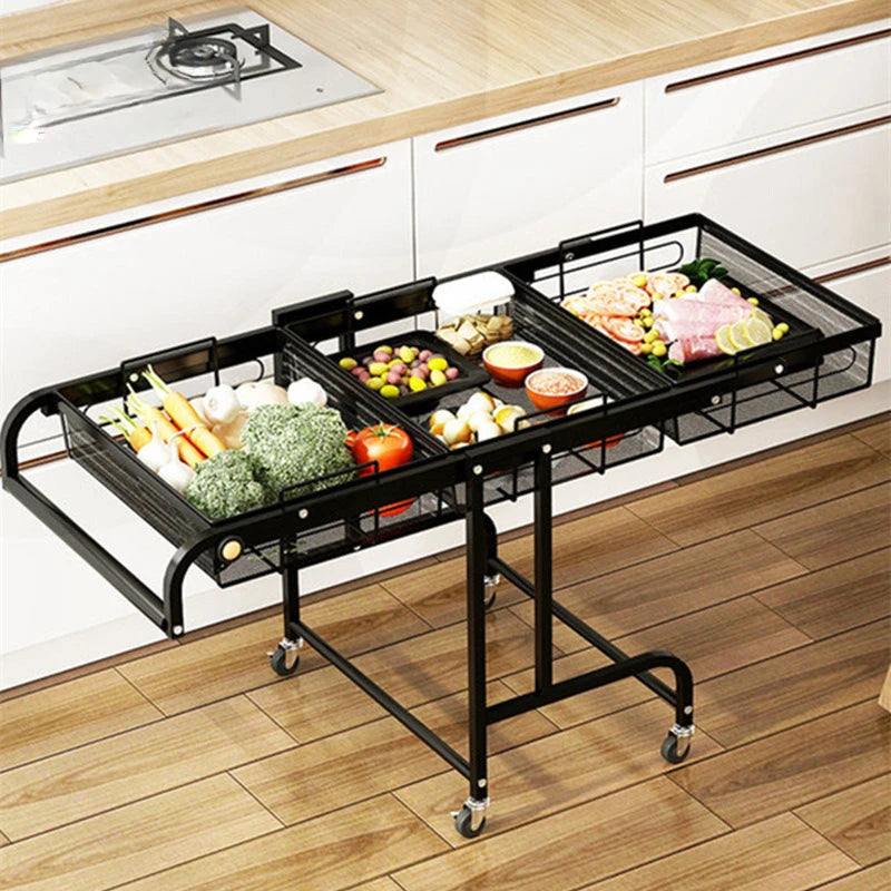 VEGETABLE TROLLEY STORAGE RACK MULTIFUNCTIONAL STRETCHABLE KITCHEN ORGANIZER MOVABLE