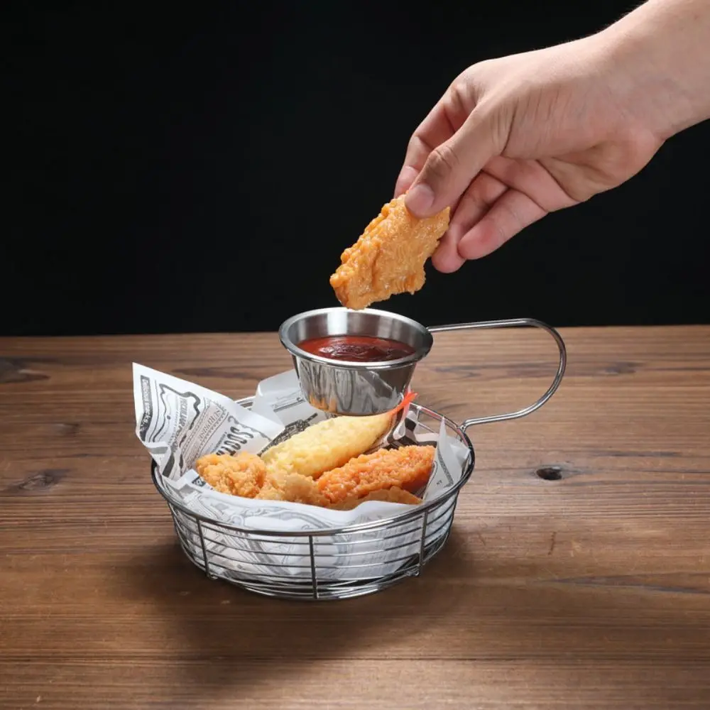 HANGING SAUCE CUP FRIES BASKET STAINLESS STEEL LIGHTWEIGHT RUST-PROOF PORTABLE SNACK TRAY