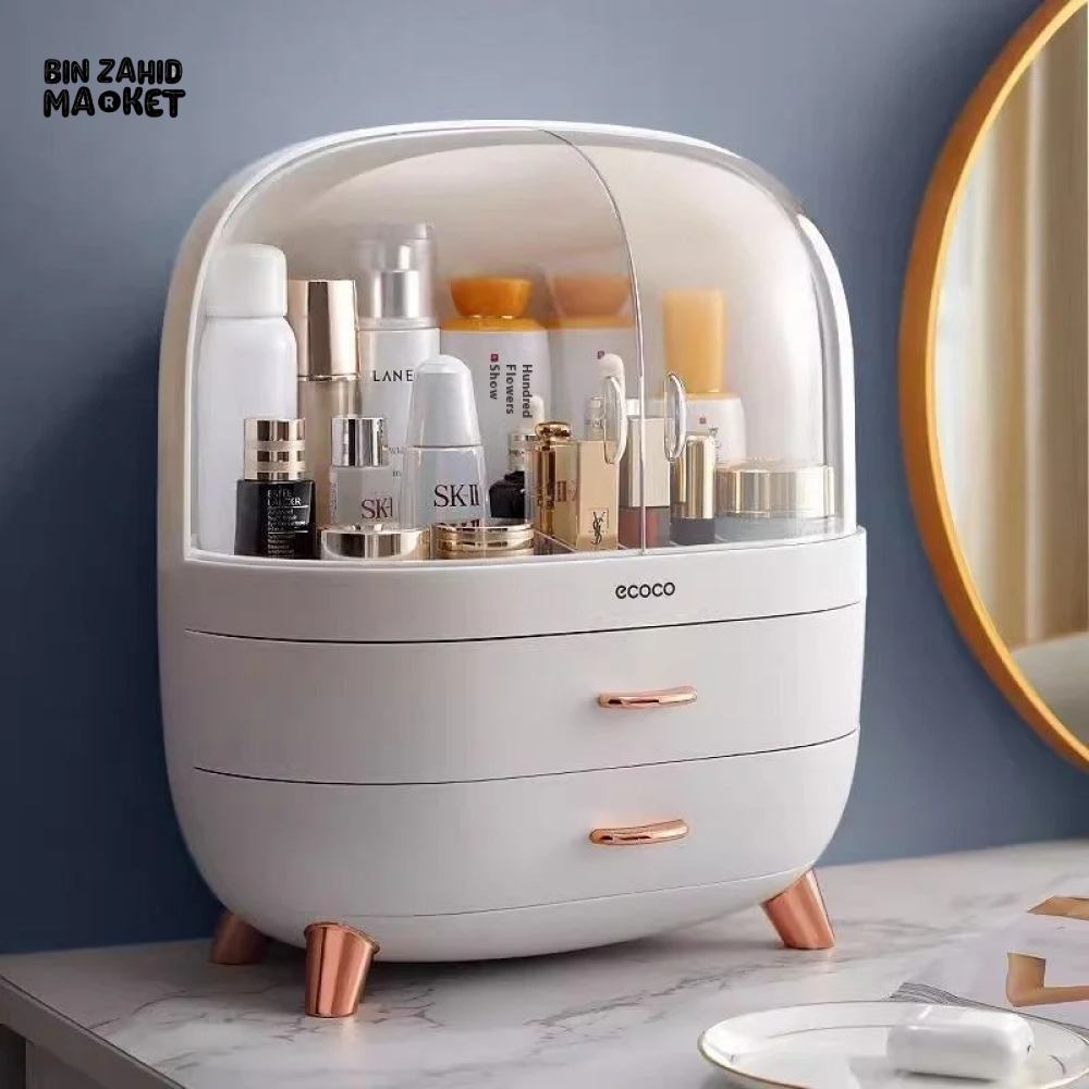 ECOCO LARGE CAPACITY COSMETIC STORAGE BOX – DUSTPROOF & WATERPROOF MAKEUP ORGANIZER WITH DRAWERS - WHITE