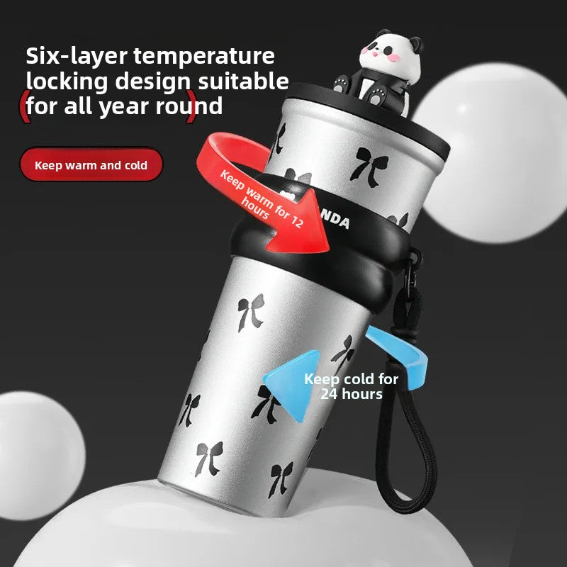 CARTOON PANDA THERMOS – STAINLESS STEEL VACUUM FLASK WITH LIFTING ROPE DIRECT DRINKING CUP & GIFT FOR STUDENTS