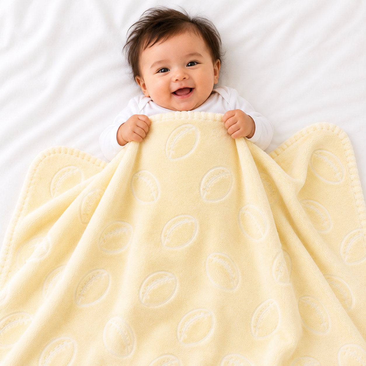 HAPPIMUMS BABY PLUSH SLEEPING BLANKET DOUBLE PLY BASEBALL 110 x 80 - CREAM