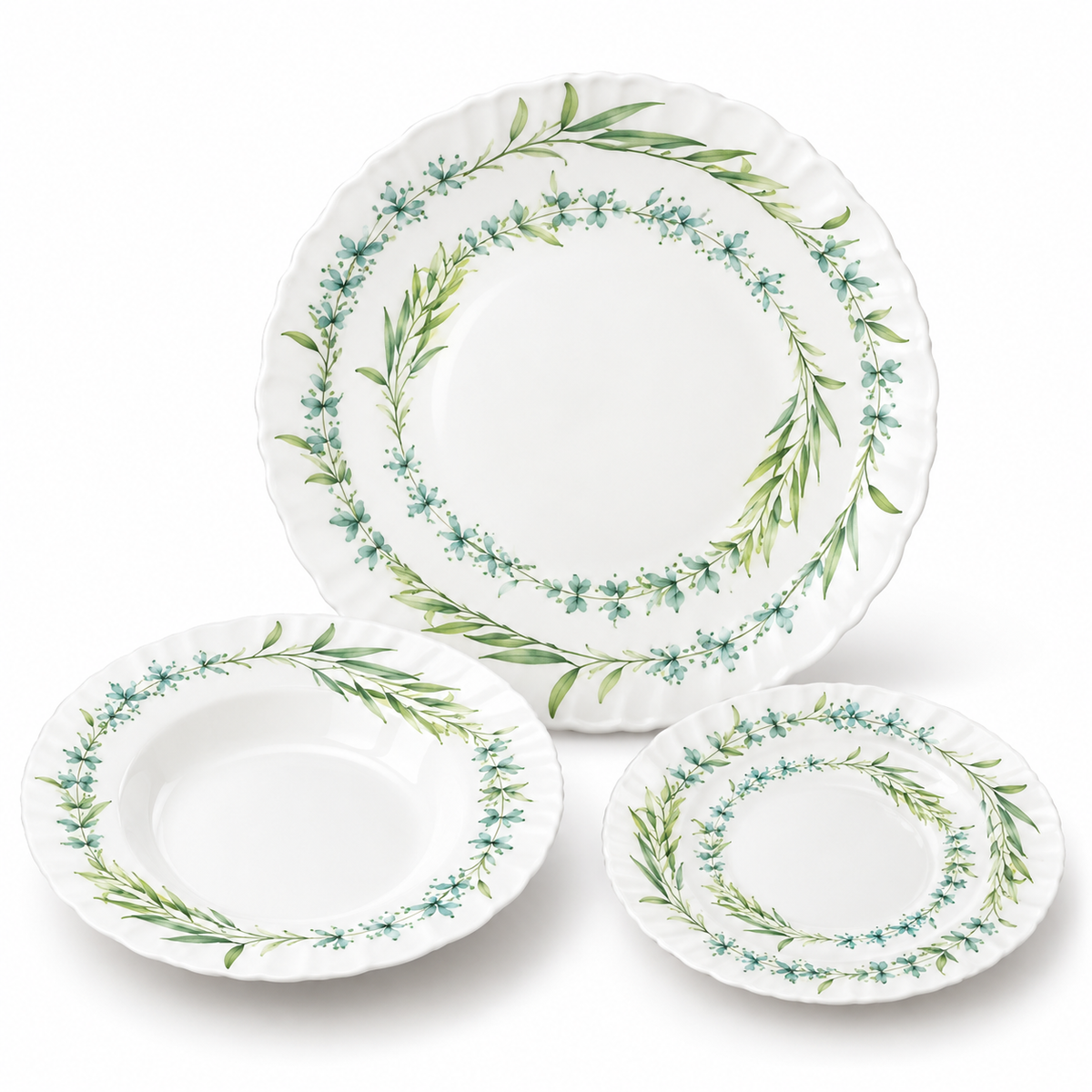 Danny Home 24-Piece Green Botanical Dinner Set
