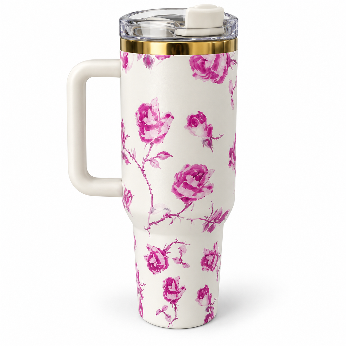 Rose Print Handle Tumbler