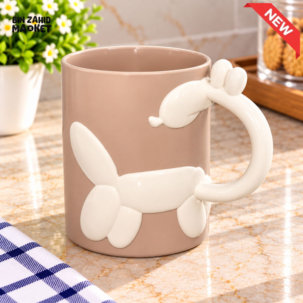 3D BALLOON DOG CERAMIC COFFEE MUG WITH CREATIVE HANDLE - Mugs